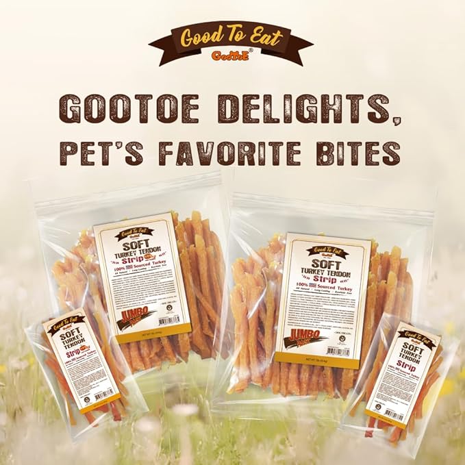 Gootoe Soft Turkey Tendon Stirip with Pumpkin 1 lb, Natural Chewy Snack, USA-Sourced Turkey Tendon, Premium Training Chew, Reseal Value Bag, Ideal for Small & Senior Dogs, Jumbo Pack