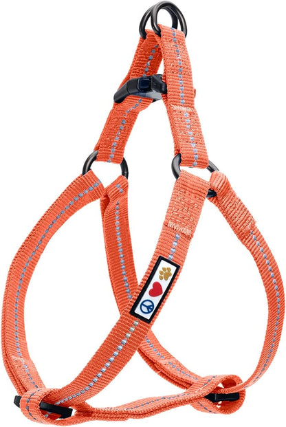 Pawtitas Recycled Reflective Step-in Dog Harness – Adjustable No-Pull Vest for Puppies to Seniors, Safe & Comfortable S Coral