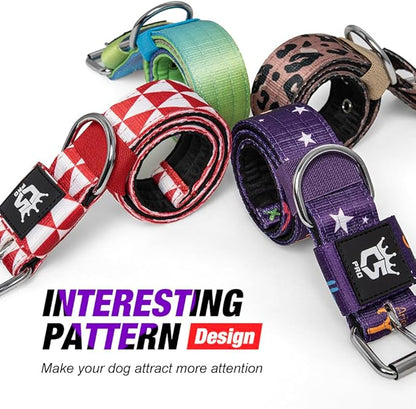 TSPRO Tactical Dog Collar 1.5 Inch Wide Thick Dog Collars with Heavy Duty Metal Buckle, Durable, Strong, Adjustable for Medium to Large Dogs (Constellation Purple M)
