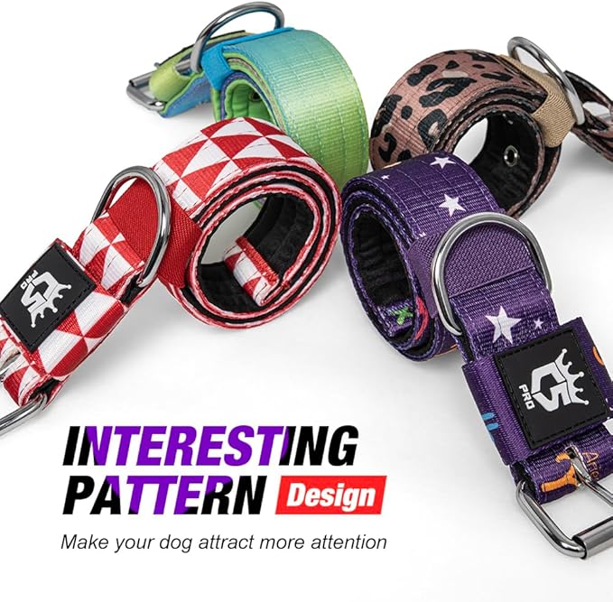 TSPRO Tactical Dog Collar 1.25 Inch Wide Thick Dog Collars with Heavy Duty Metal Buckle, Durable, Strong, Adjustable for Small Dogs (Constellation Purple S)