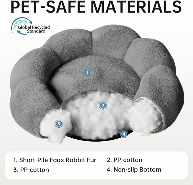 OhGeni 24 inches Calming Donut Dog & Cat Bed for Small Pets, Warming Comfort Fluffy Short Pile Fur, Durable Machine Washable, Cute Round Bed for Puppy and Kitten, Dark Gray