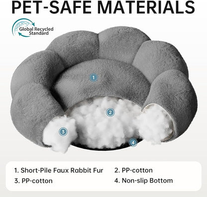 OhGeni 27 inches Calming Donut Dog & Cat Bed for Medium Pets, Warming Comfort Fluffy Short Pile Fur, Durable Machine Washable, Cute Round Bed for Puppy and Kitten, Dark Gray