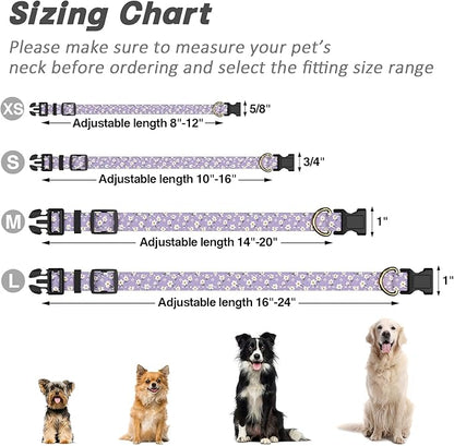 Reflective Dog Collar for Small Dogs, Cute Flower Theme Adjustable Heavy-Duty Nylon Puppy Collar for Boy and Girl Female, Soft Pet Accessories with Quick Release Buckle, Purple White