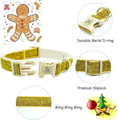 Elegant little tail Glittering Dog Collar, Christmas Cute Girl Boy Pet Collar Gold Bling Pet Collars with Durable Cotton Webbing Adjustable Dog Collars for Small Dogs