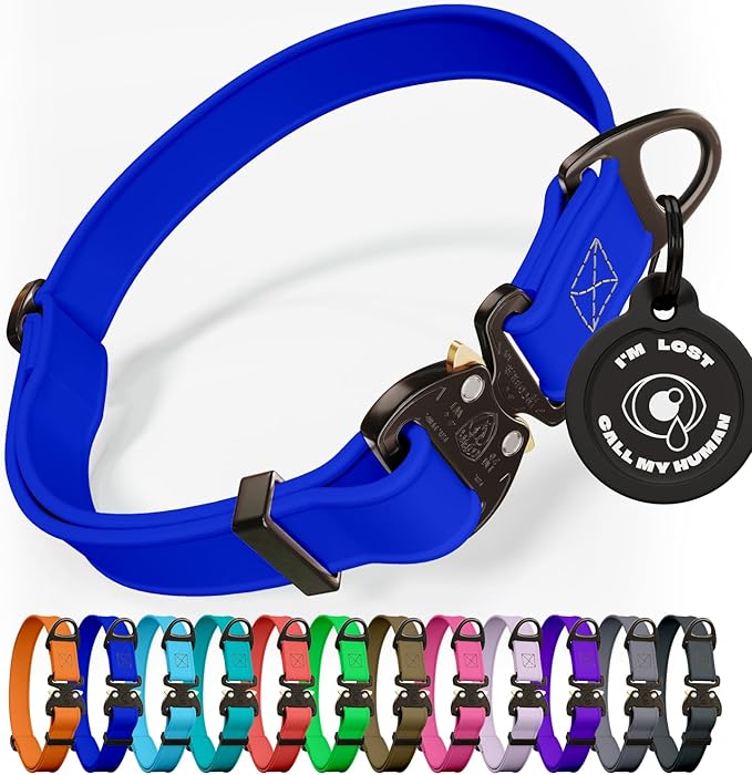 NexaPaw Biothane Dog Collar with Cobra Buckle - Made in USA - QR Code Dog Tag ID Included - Adjustable Heavy Duty Dog Collars for Medium Large Dogs - Waterproof Military Grade Tactical Collar for Dogs