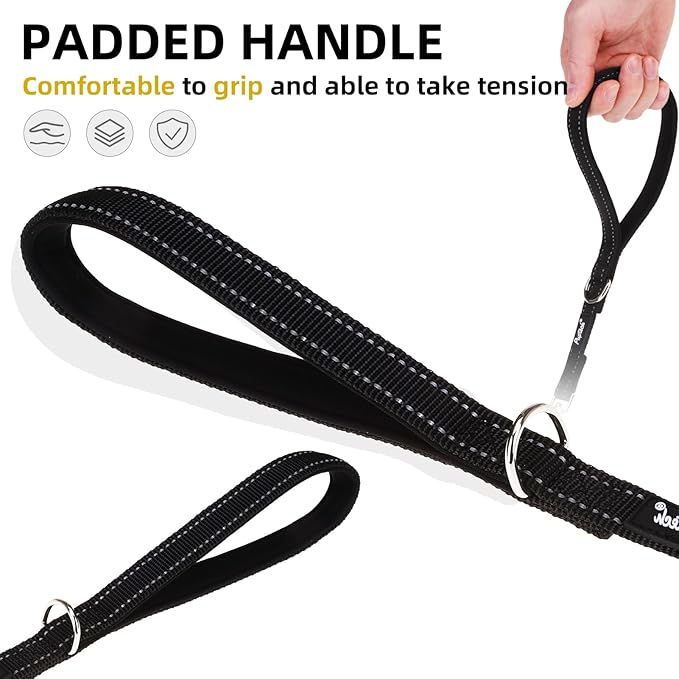 PUPTECK Reflective Dog Leash with Comfortable Padded Handle Durable Nylon Dog Lead for Small Medium and Large Dogs Cats Walking Running Training Outside, Black