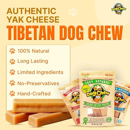 Tibetan Dog Chew Yak Cheese Sticks (15 Large Chews) - Natural Handmade Treats for Large Dogs, Long-Lasting, Easy to Digest with No Additives, Rawhide, Grains or Gluten, Perfect for Aggressive Chewers