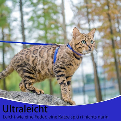 PUPTECK Adjustable Cat Harness and Leash Set Escape Proof Kitten Strap Collar for Walking Travel, Blue, M