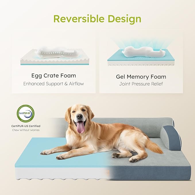 CWAWZ XXL Orthopedic Dog Bed, Big Dog Bed for Large Dogs, Dual-Sided Pet Cooling Beds with Memory Foam Washable Cover Nonslip Bottom, Waterproof Pet Couch with Bolsters, Dark Grey