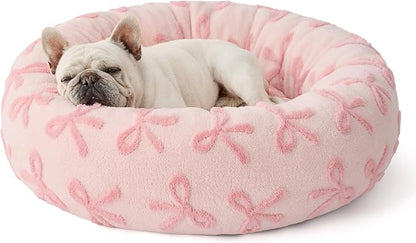 LE SURE Shown on TV Donut Medium Dog Bed - Round Cat Beds for Indoor Calming Bed Gift for Pets, Home Decor Cute Modern Beds with Jacquard Shaggy Plush & Anti Slip Bottom, 30 Inch, Pink Taffy