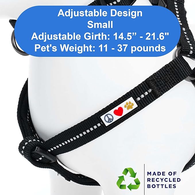 Pawtitas Recycled Reflective Step-in Dog Harness – Adjustable No-Pull Vest for Puppies to Seniors, Safe & Comfortable S Black