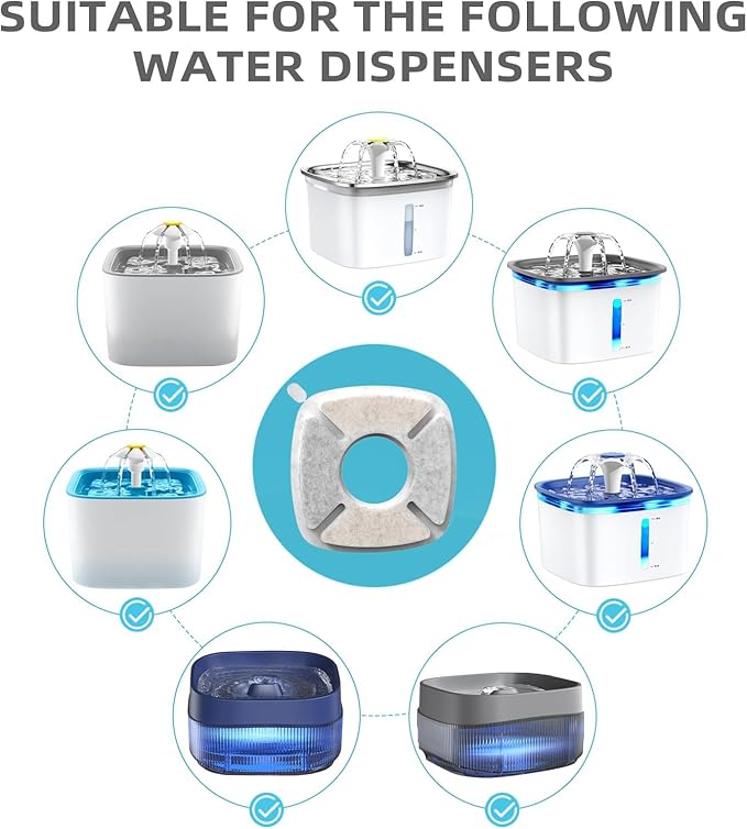 Cat Water Fountain Filter Pet Drinking Fountain Filter, Compatible with 67/95/135/85oz Automatic Pet Dispenser, Triple Filtration Dog Fountain Filter, 16 Pack (16 Carbon Filters+16 Sponge Filters)
