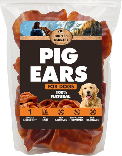BRUTUS & BARNABY Whole Pig Ears for Dogs, 100 Ct. – All-Natural Single Ingredient Dog Chews, Slow Cooked & Fully Digestible Rawhide Alternative