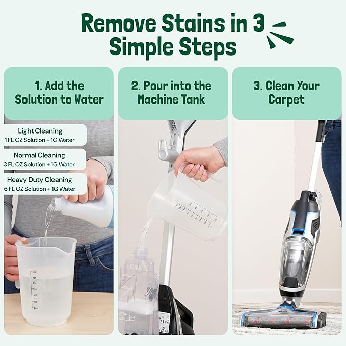 Sunny & Honey Carpet Cleaner Solution - Carpet Shampoo & Pet Stain Remover for Upholstery & Rugs - Works With Steam Cleaners (128 fl oz, Spring Mint Scent)