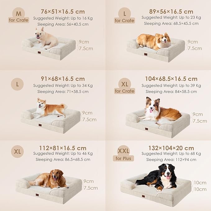 EHEYCIGA Orthopedic Dog Beds for Large Dogs, Waterproof Memory Foam Large Pet Bed with Sides, Non-Slip Bottom and Egg-Crate Foam Dog Couch Bed with Washable Removable Cover, Beige