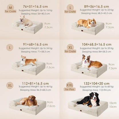 EHEYCIGA Orthopedic Dog Beds for Large Dogs, Waterproof Memory Foam Large Pet Bed with Sides, Non-Slip Bottom and Egg-Crate Foam Dog Couch Bed with Washable Removable Cover, Beige