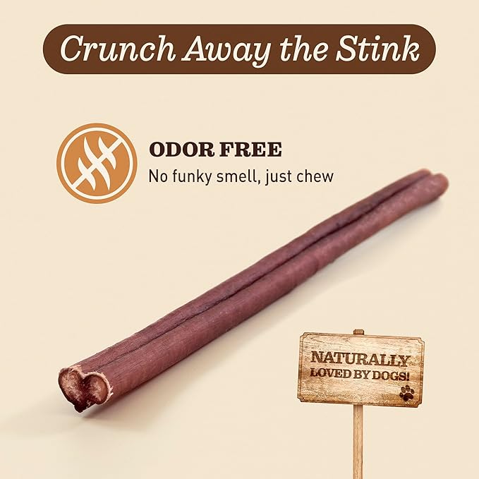 Pet Odor-Free Bully Sticks (12", 12 Pack) – 100% Grass-Fed Beef Pizzle Dog Chews, Fully Digestible & Long-Lasting Dental Treats