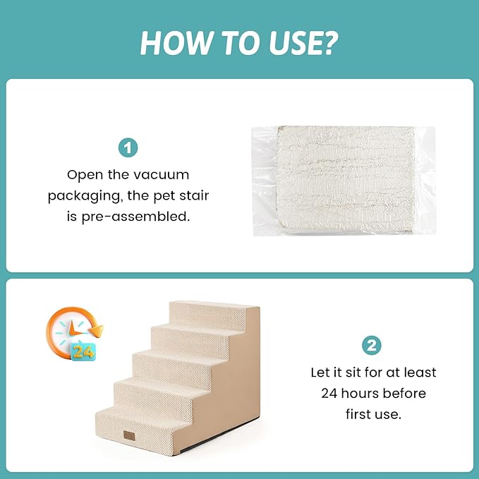 COZY KISS Dog Stairs for Small Dogs, 5 Tier Wider Pet Stairs for High Beds, 23.6" H Non-Slip Dog Steps for Old Cats, Puppies, Small Medium Dogs, 19.7x29.5x23.6 inch, Beige