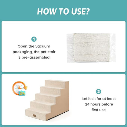 COZY KISS Dog Stairs for Small Dogs, 5 Tier Wider Pet Stairs for High Beds, 23.6" H Non-Slip Dog Steps for Old Cats, Puppies, Small Medium Dogs, 19.7x29.5x23.6 inch, Beige