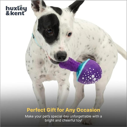 Huxley & Kent Funny Dog Toy w/Squeaker – Power Plush Squeaky Dog Toys for Small Dogs – Durable Small Stuffed Animal for Indoor Play & Fetch - Tiny Tuff Mellow Mushroom