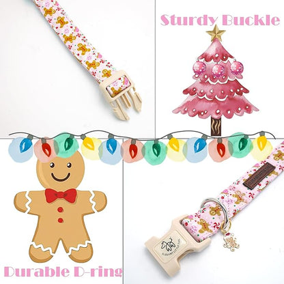 Elegant littlle Tail Christmas Dog Collar, Pink Pet Collars Soft Cotton Winter Dog Collar with Quick Release Buckle Pet Puppy Collars for Small Medium Large Dogs