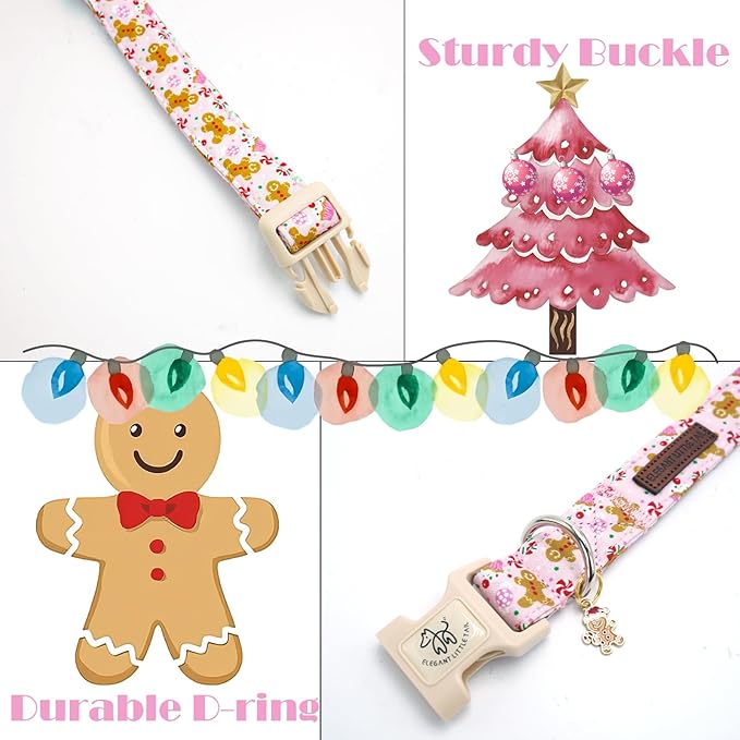 Elegant littlle Tail Christmas Dog Collar, Pink Pet Collars Soft Cotton Winter Dog Collar with Quick Release Buckle Pet Puppy Collars for Small Medium Large Dogs