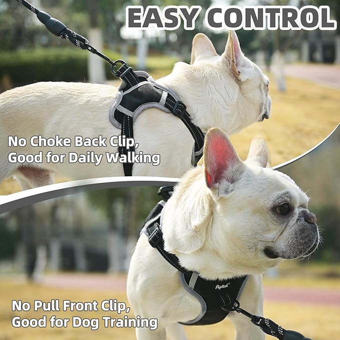 PUPTECK No Pull Dog Harness Small Sized Dog, Adjustable Reflective Escape Proof Easy Control, Comfortable Soft Padded Step in Pet Vest Harness, Black, XS