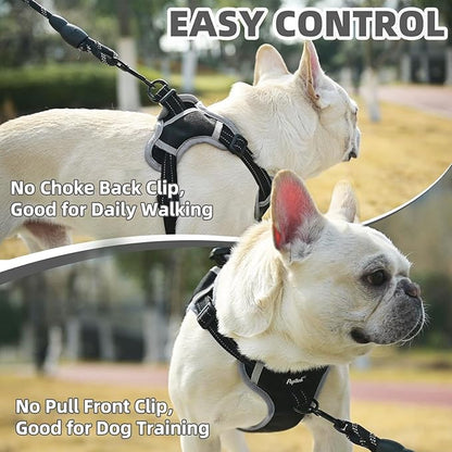 PUPTECK No Pull Dog Harness Small Sized Dog, Adjustable Reflective Escape Proof Easy Control, Comfortable Soft Padded Step in Pet Vest Harness, Black, XS