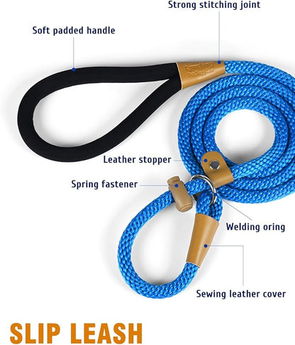 lynxking Dog Leash Slip Lead 5 6 8 FT Dog Training Leash Strong Heavy Duty Braided No Pull Training Lead Leashes for Small Medium Large Dogs