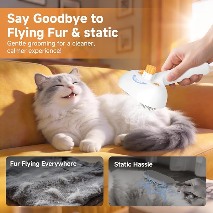 Pet Steam Brush for Dog & Cat – 3-in-1 Spray Hair Removal Comb for Shedding & Grooming, Softens Fur & Reduces Static – Water Brush for Long & Short Coats, Bath-Hating Pets, Includes 2*Shampoo