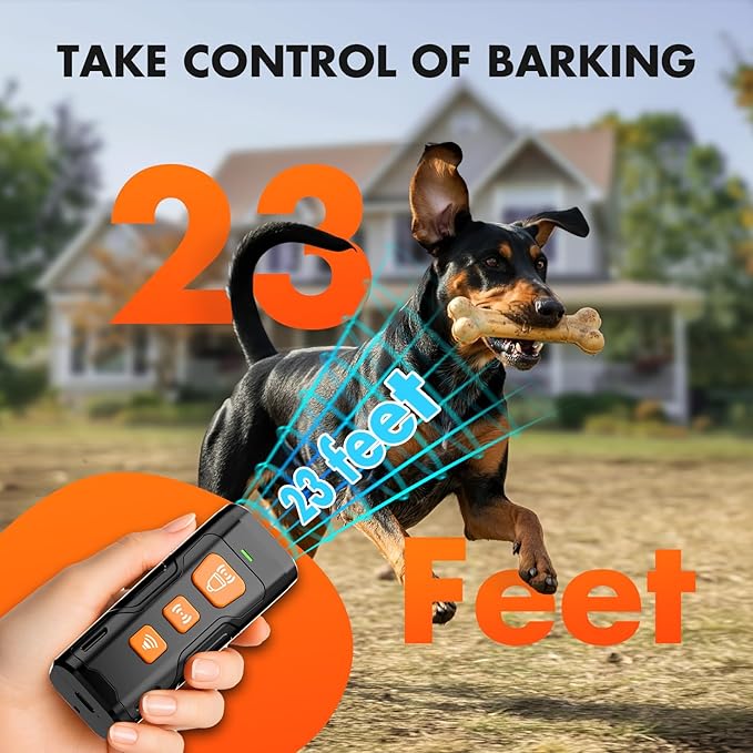 Dog Bark Deterrent Device, 3X Ultrasonic Anti Barking, 6 Training Modes 23 FT Range Barks No More Indoors Outdoors Behavior Correct Safe & Humane Rechargeable Compact Bark Control for Dogs (Black)