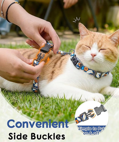 Halypet 2-Pack Cat Harness and Leash Set, Escape Proof 3-in-1 Adjustable Harness for Cats, Soft Lightweight, Easy On & Control for Walking, Travel & Outdoor Use, Navy Floral, Medium