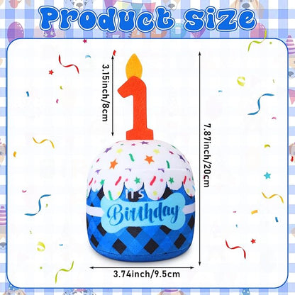 Dog 1st Birthday Cake Toy Accessories for Girl Boy Gifts, Blue Grid Squeaky Plush Toy for Dog Birthday Party Decor Favor for Large, Medium and Small Dogs