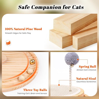 LMUGOOS Cat Scratcher, Cat Natural Sisal Scratching Pad, Kitten Interactive Toy with Ball Track Spring Ball for Chasing Hunting Mental Physical Exercise Puzzle