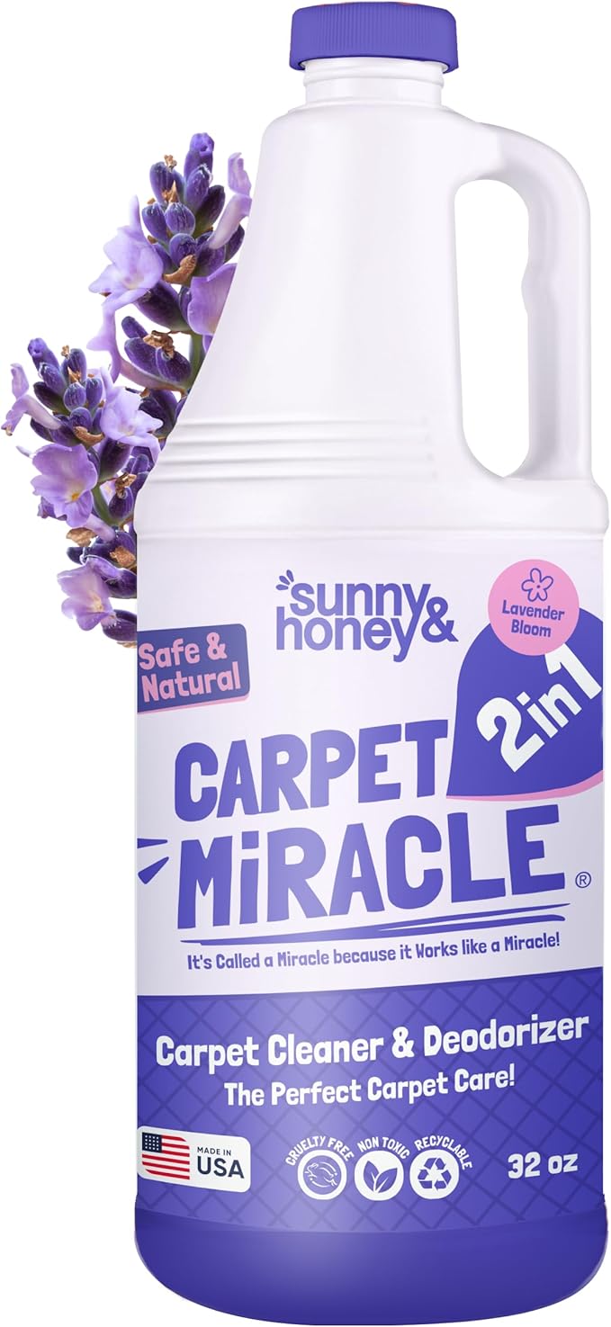 Sunny & Honey Carpet Cleaner Solution - Deep Stain Remover & Odor Deodorizer - Pet Carpet Cleaner & Rug Shampoo (32 Fl Oz, Light Lavender)