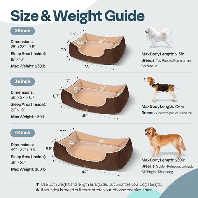 Orthopedic Dog Bed for Large Sized Dogs with Removable Washable Cover, Waterproof Lining & Non-Slip Base, Pet Dogs Couch Sofa with Extra Thick Dual-Layer Interior Padding, 36", Brown