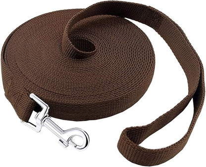 PETGOGO 15ft 20ft 30ft 40ft 50ft Long Dog/Puppy Lead Obedience Recall Training Dog Leashes for Small Medium Dogs Camping, Training, Play, or Backyard (Brown, 1" x 20FT)
