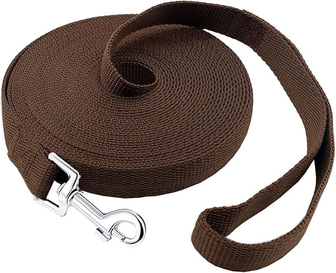PETGOGO 15ft 20ft 30ft 40ft 50ft Long Dog/Puppy Lead Obedience Recall Training Dog Leashes for Small Medium Dogs Camping, Training, Play, or Backyard (50 FT, Brown)