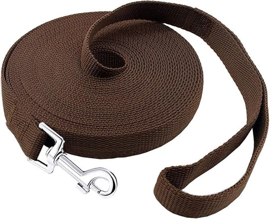 PETGOGO 15ft 20ft 30ft 40ft 50ft Long Dog/Puppy Lead Obedience Recall Training Dog Leashes for Small Medium Dogs Camping, Training, Play, or Backyard (50 FT, Brown)