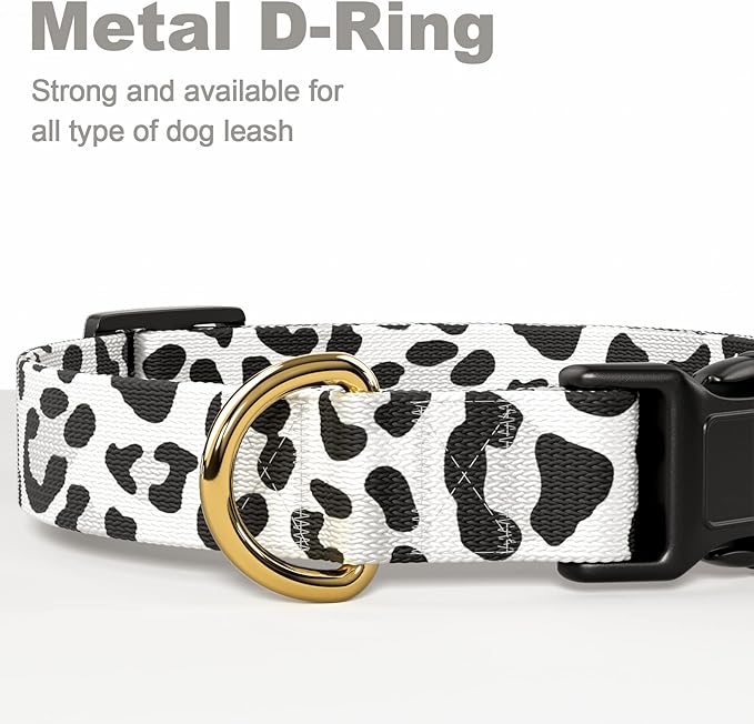 Rnivvi Dog Collar for Small Dogs, Cute Leopard Heavy Duty Adjustable Puppy Collar with Quick Release Buckle for Boy Girl & Female, Pet Accessories for Walking Running, S Length 3/4" Width, White