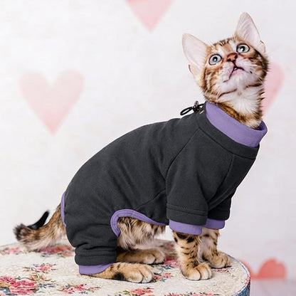 PUMYPOREITY Sticky Hair Cat Clothes, Prevent Hair Loss Cat Pajamas, Soft Cat Sweaters for Cats Only, Cat Hair Sticky Onesie, Cat Recovery Suit After Surgery, Black, M