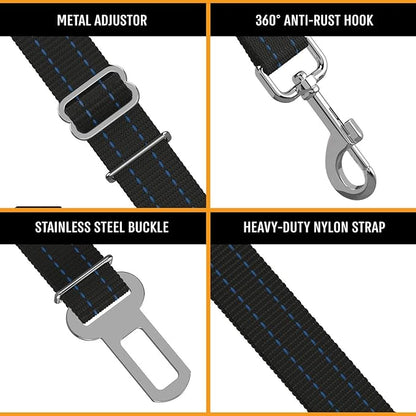 Active Pets Blue Car Seat Belt for Dogs, Attaches to Harness & Collar, Adjustable 18" - 24" Travel Restraint System Fits Small - Large Pups for Safety & Comfort, Essential Pet Supplies & Accessories