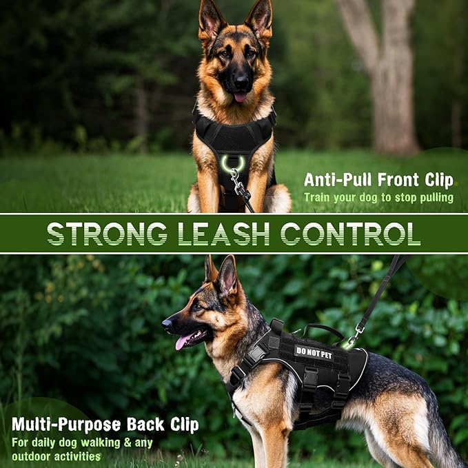 WINSEE Mesh Dog Harness with 10 Pet Patches for Large Service Dog in Training, Breathable Tactical Molle Vest with Double Handles, Reflective Military Pet Vest for Walking Hiking