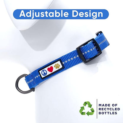 Pawtitas Recycled Dog Collar with Reflective Stitched Puppy Collar Made from Plastic Bottles Collected from Oceans Medium Blue Ocean