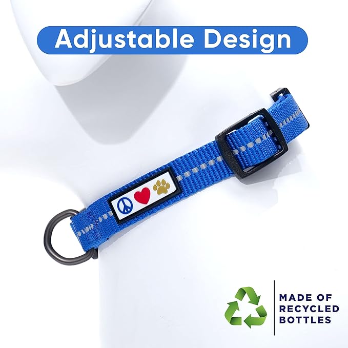 Pawtitas Recycled Dog Collar with Reflective Stitched Puppy Collar Made from Plastic Bottles Collected from Oceans Large Blue Ocean