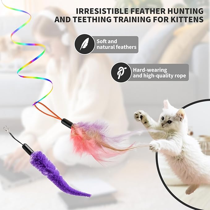 PANRIO Interactive Cat Toys for Indoor Cats, Automatic Hanging Door Feather Toy Mouse & Ribbon Wand Teaser,USB-Rechargeable Self Play Chase Exercise Feather Toys for Bored Indoor Adult & Kitten Cats