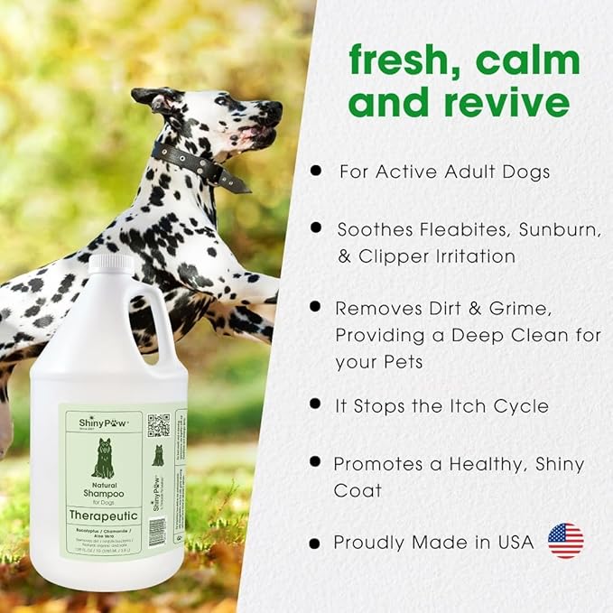 Shiny Paw Dog Shampoo Itchy Skin Relief | Hypoallergenic Dog Wash | Eucalyptus, Chamomile & Aloe Vera | Dog Shampoo Sensitive Skin & Smelly Dogs | (1 Gallon, Eucalyptus, Chamomile & Aloe Vera)