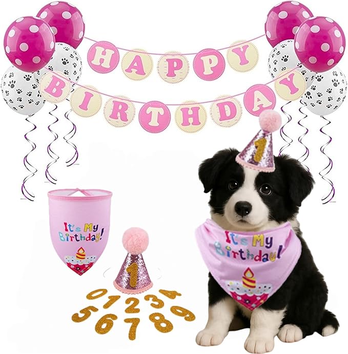 Pet Birthday Party Set,Dogs Bandana and Dog Birthday Hat with Star Pattern Design, Adjustable Sequin Bow tie Accessories, Blue Birthday Boy Scarf (Dark Blue)