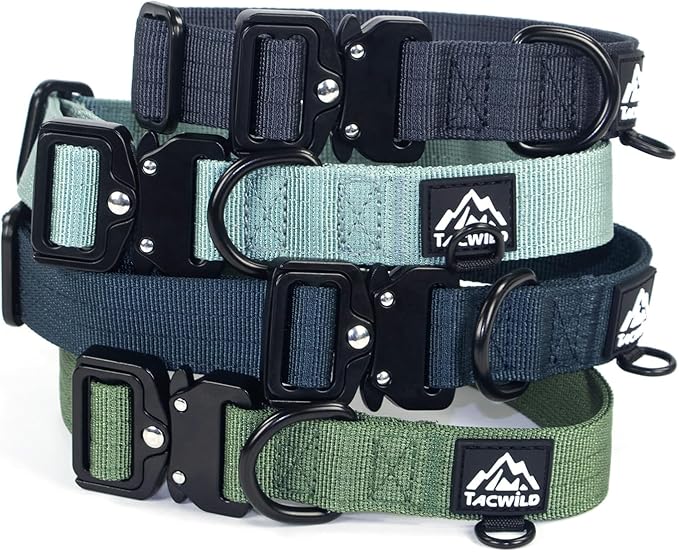 Dog Collar for Large Dogs - Adjustable, Chew Proof Nylon Collar with Metal Quick Release Buckle and D-Ring for Dog Tags (Dark Green, L)
