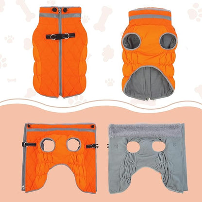 Lelepet Dog Coat Warm Dog Winter Coat Waterproof Dogs Jacket with Harness Built in Reflective Pet Fleece Vest Zip-Up Cold Weather Coats for Medium Dogs Turtleneck & Windproof Coats Blaze Orange M